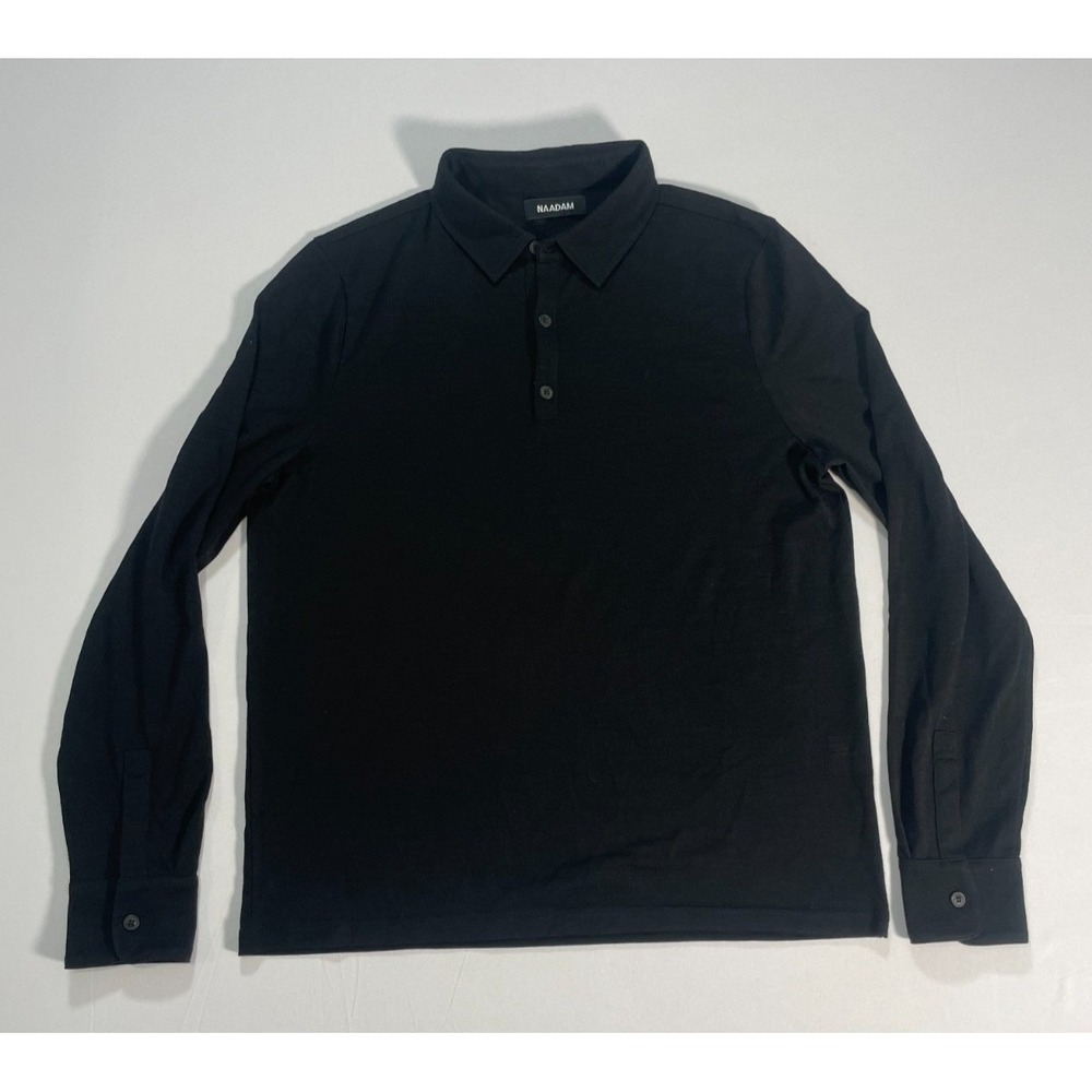 Naadam Men's Wool‎ Blend Long Sleeve Sweater Polo Black Size Small